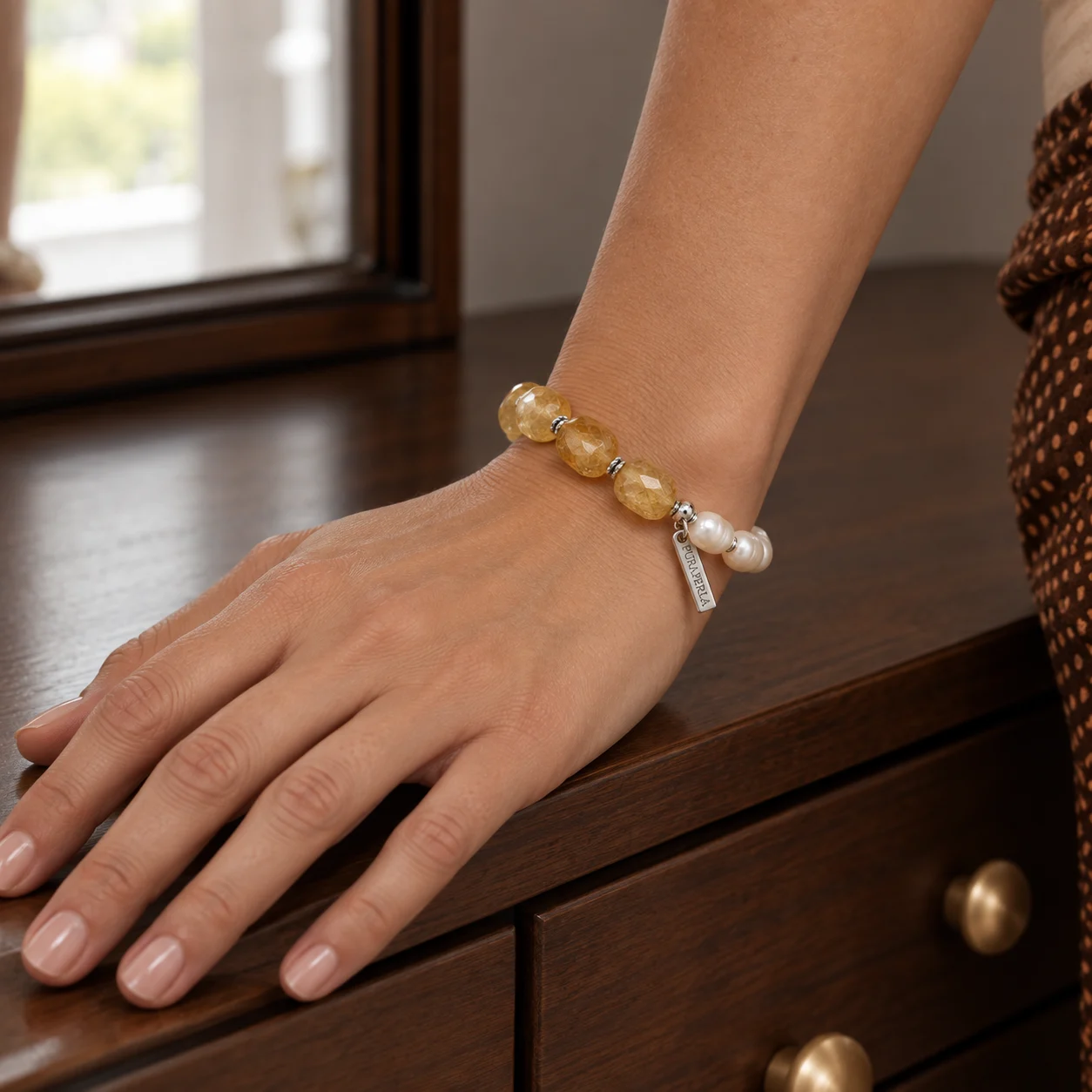Solar Grace Citrine Pearl Bracelet