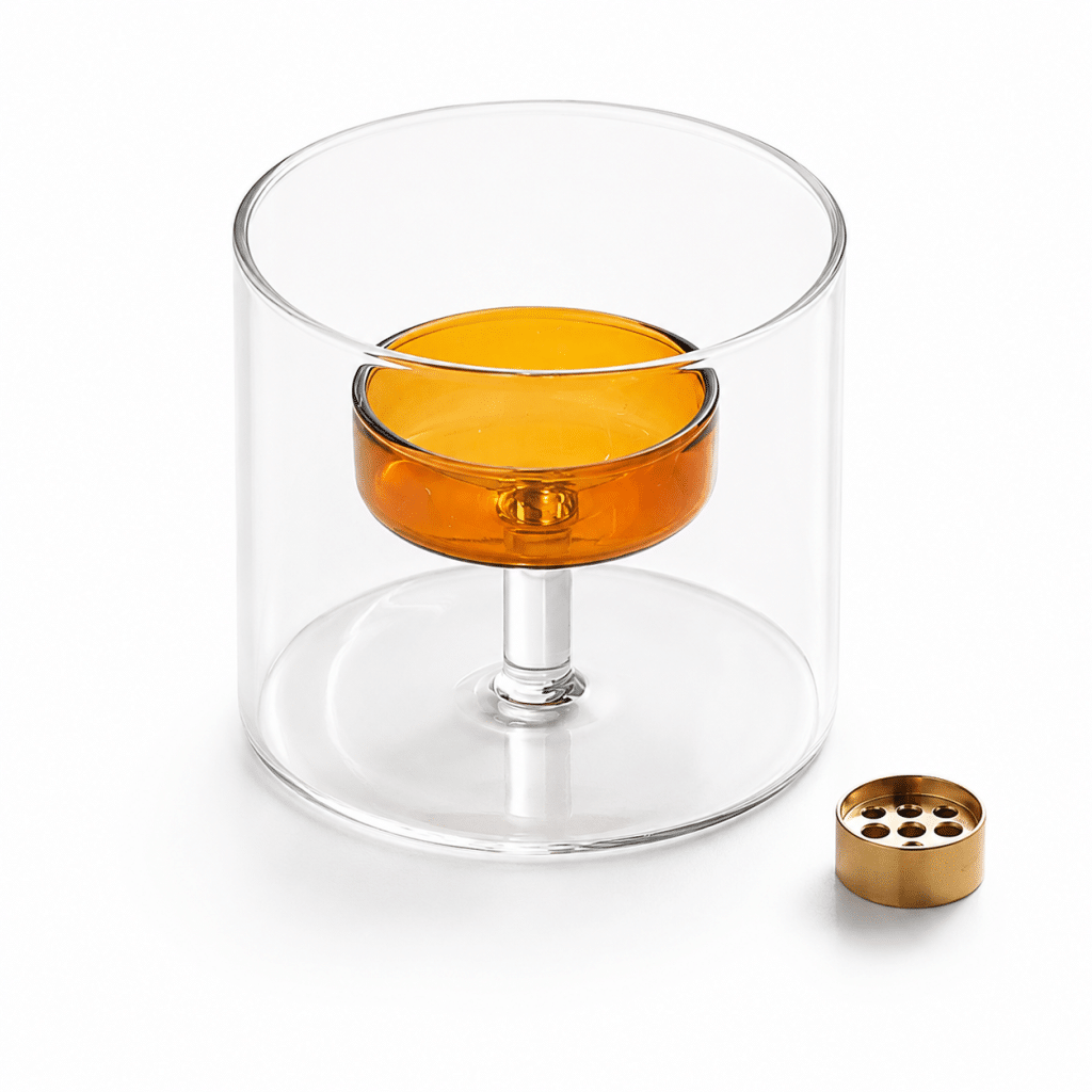 Amber Glass Pedestal Incense Holder